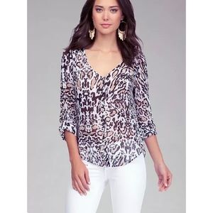BEBE Leopard Print Sheer Blouse